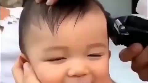 funny baby hair cutting