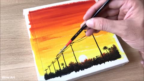 Daily Challenge #34 / Easy Art / Power lines at sunset painting
