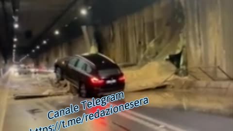 PESCARA - Tragedia sfiorata in galleria,crolla il muro di contenimento addosso a un automobile