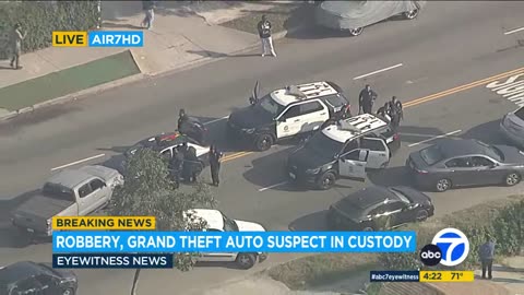 The LAPD is pursuing a potential robbery suspect in the South Los Angeles area.