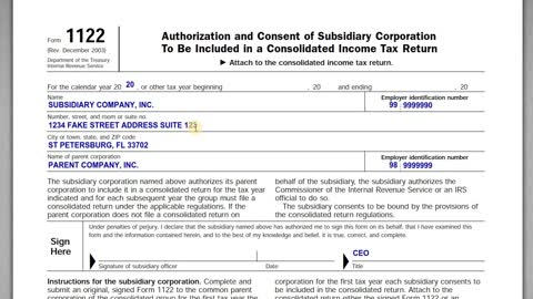 How to Complete IRS Form 1122 - Filing Consolidated Form 1120 Tax Returns