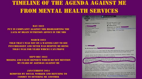 Timeline of agenda against me from the mental health services