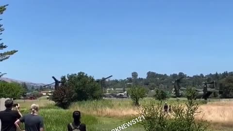 V-22 Osprey military aircraft on the ground in suburban #California
