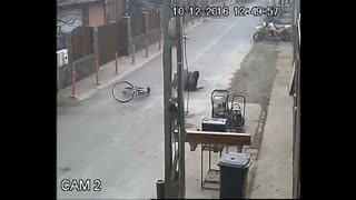 Neighbor falling from the bicycle