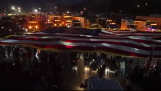 MASSIVE AMERICAN FLAG ILLUMINATED AT PEOPLES CONVOY HAGERSTOWN MD