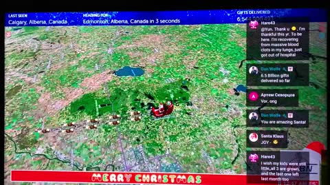Merry Christmas: Santa Claus dropping off presents in Calgary and Edmonton Alberta Canada