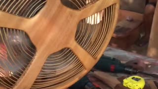 Electric Fan Made Out of Wood