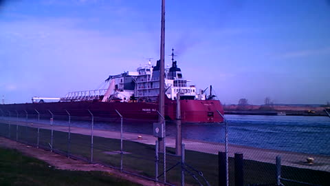 Ship traveling though Sault Locks