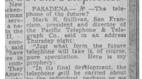 A 1953 Newspaper story about the future of the telephone - check out that last paragraph