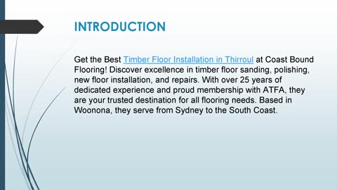 Get the Best Timber Floor Installation in Thirroul