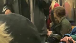 Three men sing gospel music on subway train