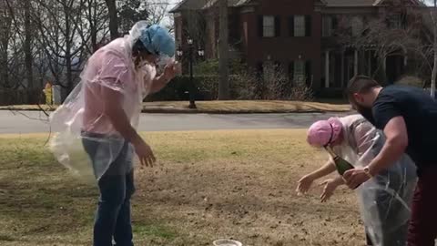 Pie in the face gender reveal doesn't go as planned