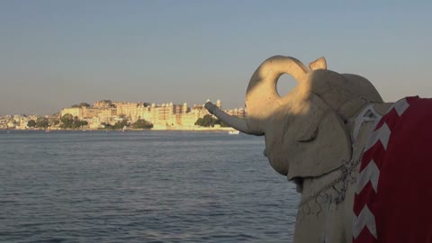 Elephant Statue and Lake View in Udaipur