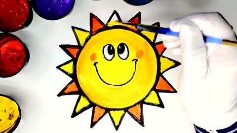 Coloring a happy Sun Coloring page with Paint, Drawing a sun so children can learn draw color paint