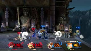 Roy and Min Min vs Bowser and Alex on Mishima Dojo (Super Smash Bros Ultimate)