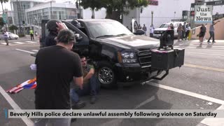 Beverly Hills police declare unlawful assembly following violence on Saturday