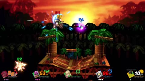Ganondorf vs Captain Falcon and Zero Suit Samus vs Samus vs Little Mac on Kongo Jungle (Smash Bros)