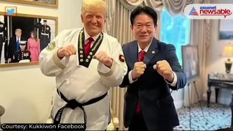 President Trump conferred a honorary black belt in Tae-Kwon-Do.