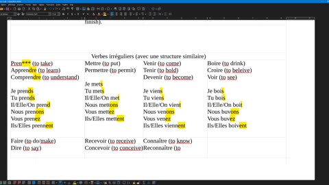 French 9 (complement part 2) irregular verbs