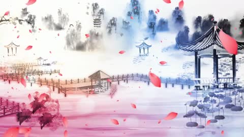 beautiful paint and plum blossom petals falling on chinese style background video