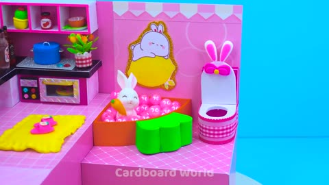 EASY How To Make Cutest Pink Bunny House with Bunk Bed from Cardboard DIY Miniature Housep12