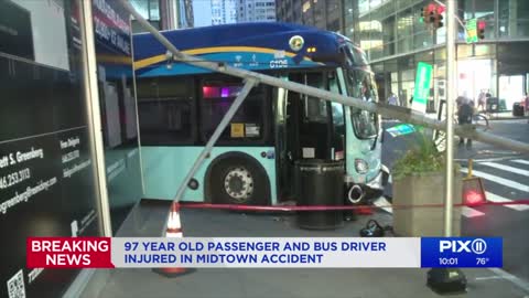 MTA bus crashes into light pole in Midtown Manhattan