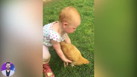 Funny and Sweet Baby Moments _ 1001 Funny Baby Reaction When Play with Chicken _ Funny Videos