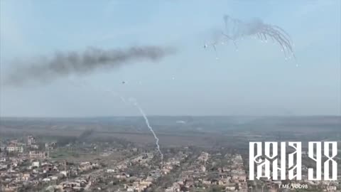 Su-25 attack aircrafts of the Russian Air Force launching strikes against Ukrainian positions.