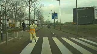 Tesla Emergency Braking at Pedestrian Crossing