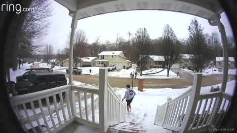 Icy Steps Cause Guy to Slide All the Way Down