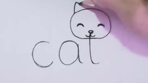 Very Easy! How to turn Words Cat Into a Cartoon Cat. step by step learning for kid