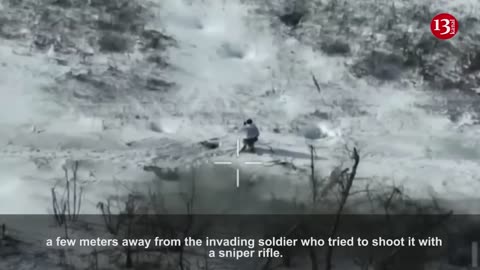 A lucky Russian soldier who tried to shoot down drone managed to survive