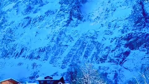 Tourist landscape, Interlaken, Switzerland, covered with snow