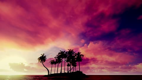 Red clouds on the beach at sunset