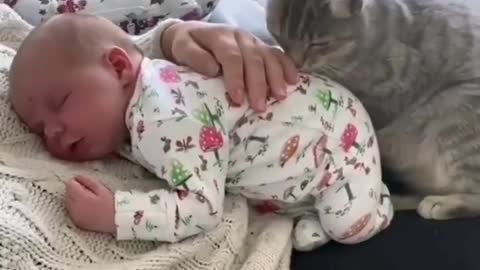 Baby👶 and cat🐱 love mom