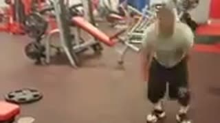 Guy white tanktop gym backflip fail