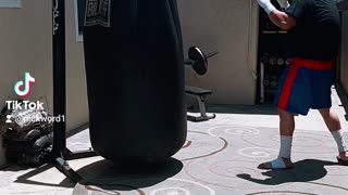 600 Pound Punching Bag Workout Part 63. Practicing Muay thai In My New sagat Wraps & shorts