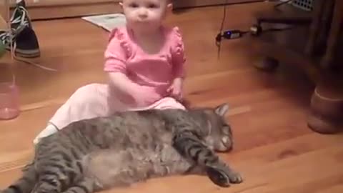 Cute Baby Tests Patience Of Cat - CUTE!