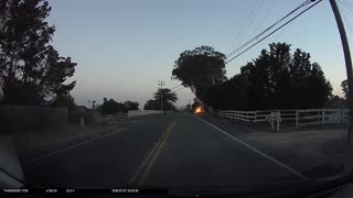 Dashcam Footage Of Downed Power line Fire