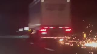 Sparking Truck Loses A Wheel