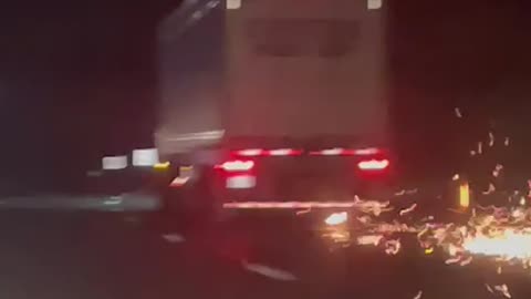 Sparking Truck Loses A Wheel