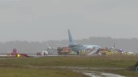 Storm Babet: Tui flight skids off runway at Leeds Bradford airport