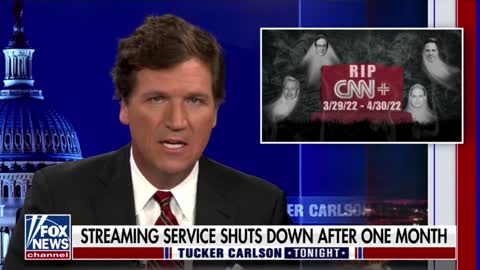 Tucker Carlson mocks Brian Stelter for gloating over Netflix's falling stock, just as the CNN+ streaming service got shut down