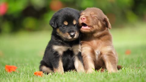 Two puppy enjoy playing