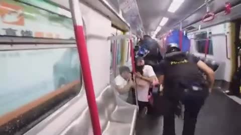 Chinese Stormtroopers Besiege Subway Train as They Beat and Spray Peaceful Citizens