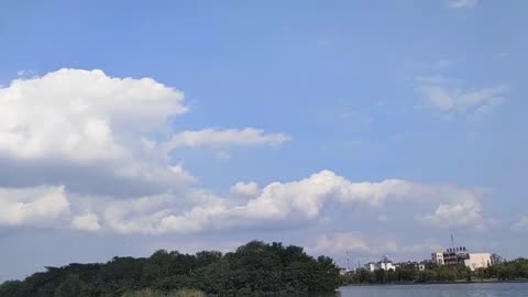 A beautiful day starts with blue sky and white clouds