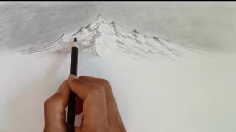 Pencil drawing landscape scenery/ Snow mountain landscape drawing with pencil