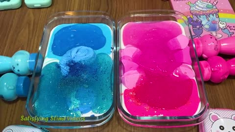Blue VS pink Mixing Random into GLOSSY SLIME Relaxing Slime Video 👻 mp4