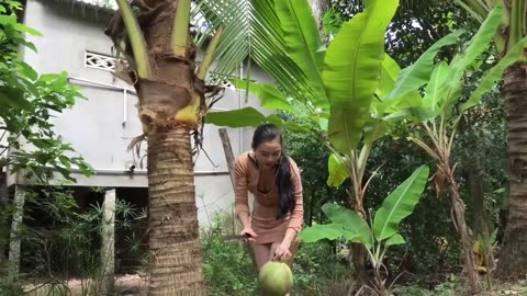 Girl cooking- Steamed shrimp with coconut fruit - Katy cooking