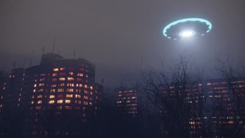 3D UFO at Night Over the City B0010